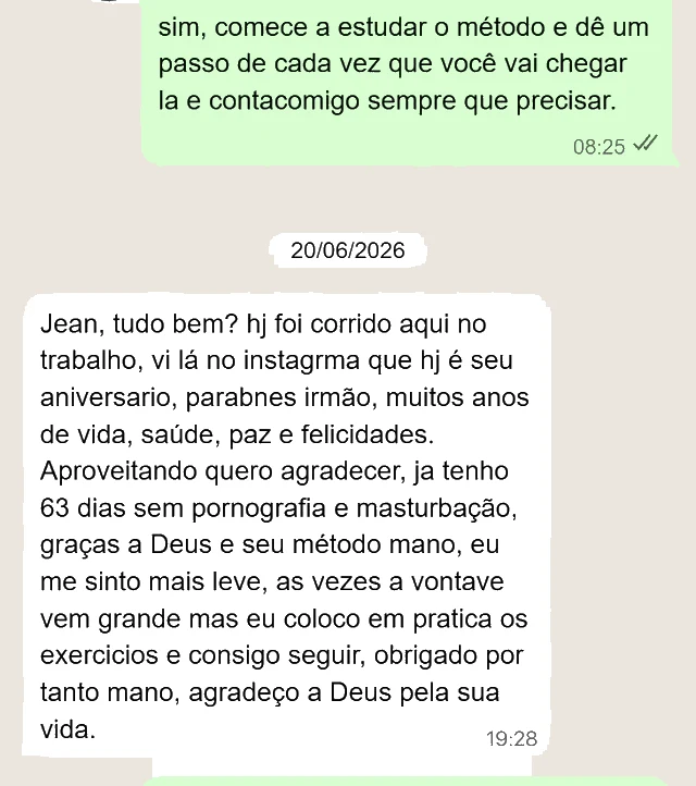 Print de conversa no WhatsApp: depoimento de Junior Santana, aluno do Método L.I.V.R.E.