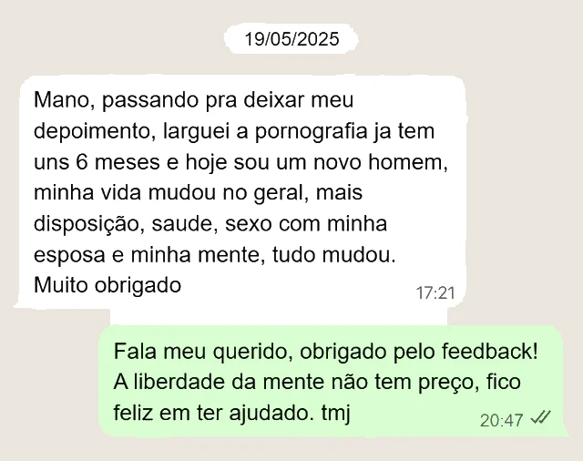 Print de conversa no WhatsApp: depoimento de Carlos Padilha, aluno do Método L.I.V.R.E.